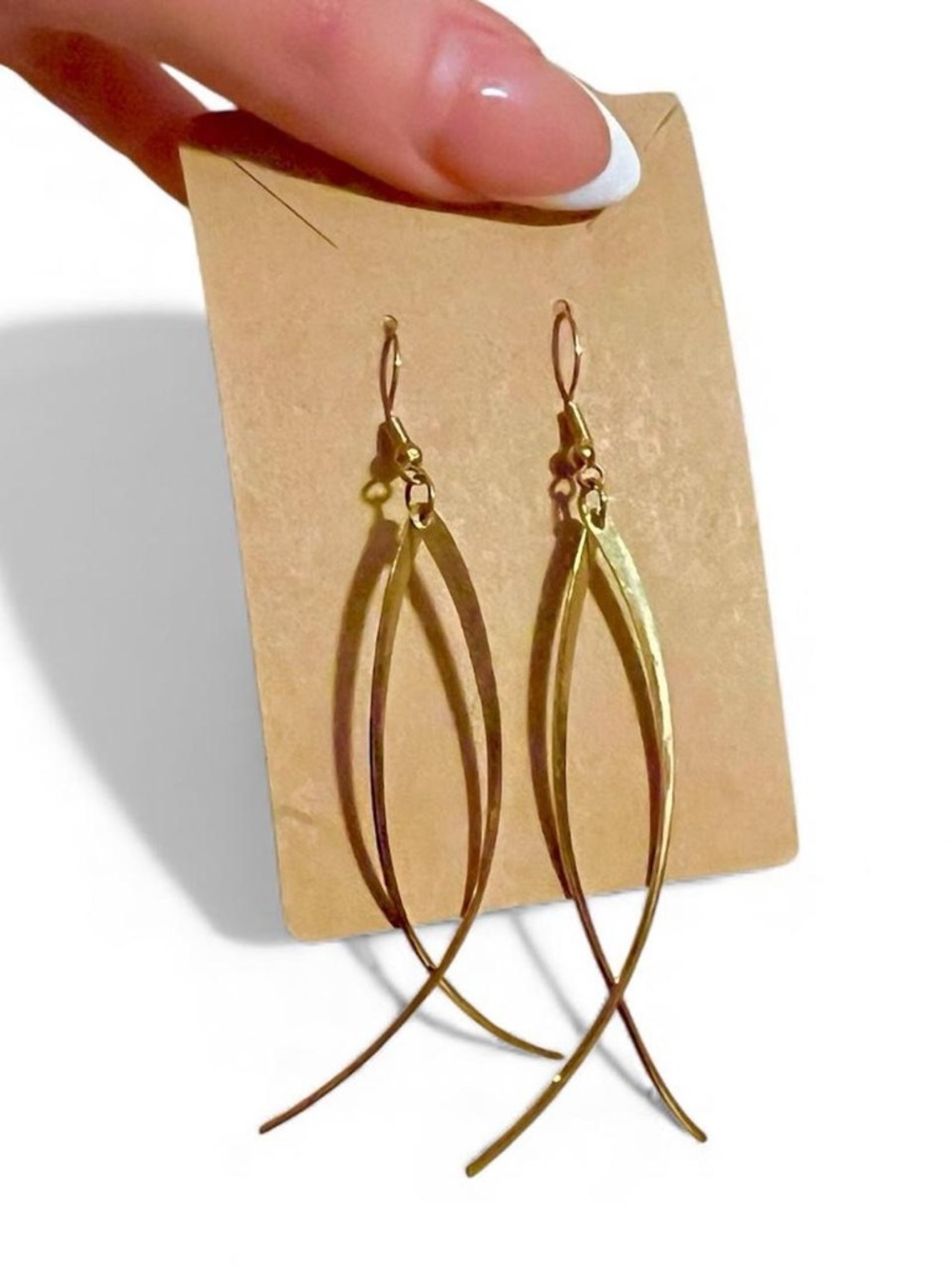 Brand New Gold Tone Abstract Long Curved Drop Earrings - Elegant Women’s Jewelry